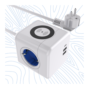 2026 Cube Design Wireless Charger Power Strip 3ways with <b>USB</b> 2A1C CE ROHS EU Standard <b>Extension</b> Cord - Product Image 1