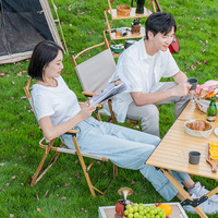 Chaise pliable d'extérieur avec table à œufs en aluminium durable, tabouret en bois portable pour camping, pique-nique, pêche ou jardin