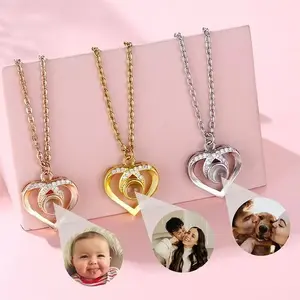 Coppia regalo personalizzato per fare foto 100 lingua ti amo proiezione placcato in oro gioielli di moda collane di lusso donne - Product Image 1