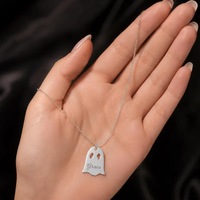 Collier personnalisé avec nom fantôme en acier inoxydable, bijoux délicats pour Halloween avec chaîne à maillons, pendentif gravé sur mesure