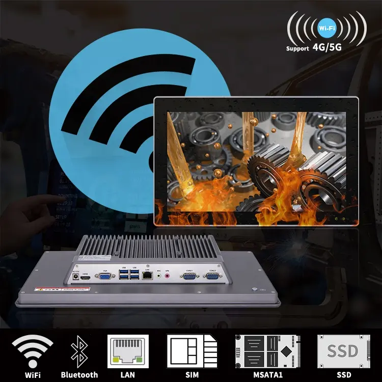 Panel layar sentuh industri tahan air IP65 15.6 inci tahan kapasitif PC tertanam semua dalam satu tablet komputer tanpa kipas