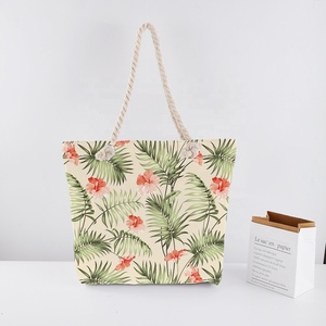 Corde en coton polyvalent imprimé floral tropical grand sac momy sacs de maman avec poche intérieure sac fourre-tout en toile vierge - Product Image 5