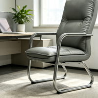 Fauteuil de Direction Moderne en Cuir PU Gris, Chaise de Bureau pour Directeur Général, Fauteuil de Bureau à Dossier Haut avec Base en Trappeau, Mobilier de Réunion