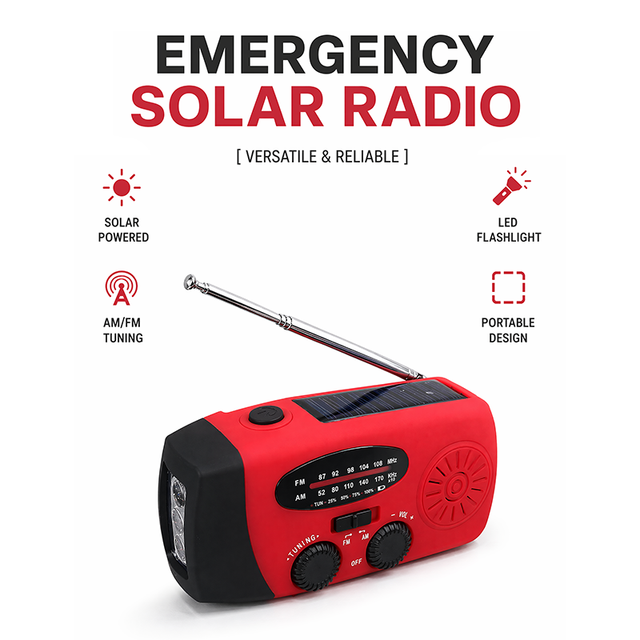 LX-992 Solar-Powered Hand-Cranked Emergency Radio (AM/FM) LED Flashlight SOS Alarm Water-resistant Type-C USB Suitable for