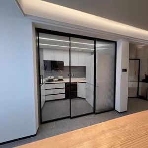 Porte coulissante innovante à vitrage synchrone à 3 voies, cadre <span class=keywords><strong>intérieur</strong></span> <span class=keywords><strong>en</strong></span> aluminium, <span class=keywords><strong>cloison</strong></span> de <span class=keywords><strong>verre</strong></span> mobile pour maisons de cuisine - Product Image 4