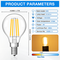 Ampoules LED à filament SMD G45 2700K E12 E14 avec couvercle en verre transparent pour éclairage résidentiel et industriel, ambiance chaleureuse