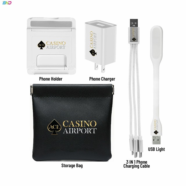 Portable Promotional Electronic Gadgets Gift Set 3-in-1 Phone Charger USB Light Phone Holder Party Wedding Giveaway Custom Logo