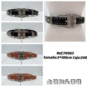 Cintura in Vera Pelle con Doppia Fibbia 3x100cm, Accessori Argento, Stile Western - Product Image 3
