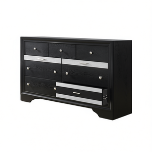 Comò Moderno di Lusso a 7 Cassetti in Legno Massello con Vassoio Estraibile per Gioielli, Mobile da Camera da Letto con Pannello Argentato - Product Image 1