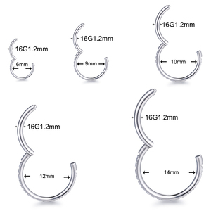 Anneau d'anneau de segment articulé en titane de qualité d'implant personnalisé Clicker <span class=keywords><strong>piercing</strong></span> de septum de nez hélice avec revêtement extérieur pavé CZs - Product Image 2