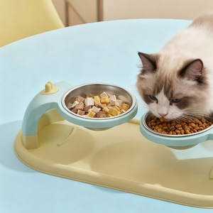 Double gamelle en acier inoxydable pour chats, surélevée, antidérapante, amovible, facile à nettoyer, distributeur de nourriture pour animaux de compagnie - Product Image 1