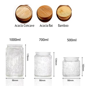Récipient <span class=keywords><strong>en</strong></span> verre gaufré rétro vintage de 500/700/1000ml <span class=keywords><strong>Pot</strong></span> de stockage de grain de lèvre <span class=keywords><strong>en</strong></span> bois avec stockage scellé pour la fête de cuisine - Product Image 2