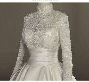 Abiti da Sposa 2026 Nuovo Design Semplice Lusso con Paillettes e Perline <span class=keywords><strong>Sexy</strong></span> a Vita Alta Maniche Lunghe in Pizzo - Product Image 4