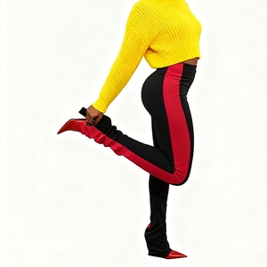 Pantalon long décontracté pour femme, taille haute, coupe droite, extensible, ajusté, color-block, athlétique, collection automne/hiver, tendance - Product Image 4