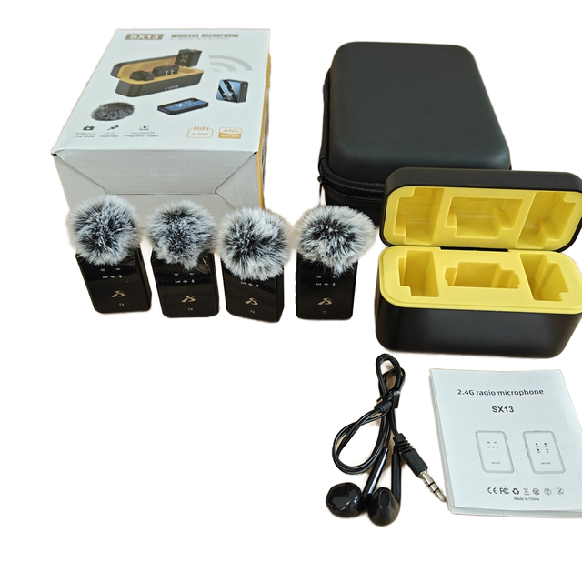 Professional Studio SX13 Lapel Wireless Microphone 4-Mic for iPhone Android Type C Connector for Live Streaming Vlogging Plastic