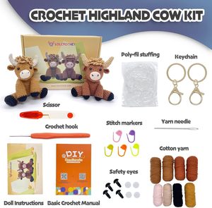 Highland bò người mới bắt đầu Amigurumi Crochet Starter Kit 2pcs dễ dàng đan Set cho trẻ em người lớn Thú nhồi bông đồ chơi Step-By-Step - Product Image 4