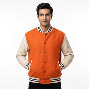 2025 Blouson Unisexe Personnalisé Style Cool Décontracté, Meilleure Vente, Col Montant, Type Baseball Bomber Varsity en Cuir avec Patchwork sur le Devant - Product Image 1