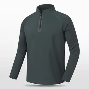 Kaus olahraga lengan panjang setengah ritsleting pria, Sweater musim gugur musim dingin hangat untuk Fitness lari cepat kering