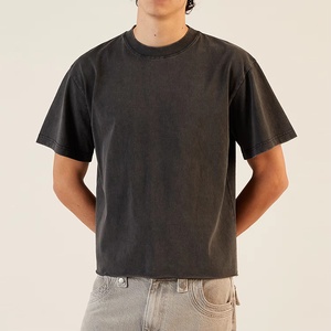 Camisetas de Algodón Premium al por Mayor, Cuello Redondo, Color Negro, Corte Cuadrado, Estilo Oversize, Lisas, para Hombre - Product Image 1