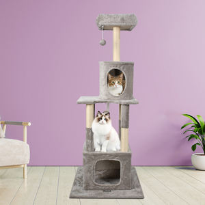 บ้านแมวไม้จริงทันสมัยราคาประหยัดพร้อมคอนโดและที่ลับเล็บ - Product Image 1