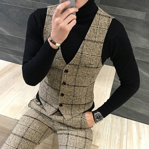 Chaqueta de <span class=keywords><strong>Tweed</strong></span> <span class=keywords><strong>a</strong></span> <span class=keywords><strong>cuadros</strong></span> de talla grande para hombre, <span class=keywords><strong>traje</strong></span> de <span class=keywords><strong>3</strong></span> <span class=keywords><strong>piezas</strong></span>, ajustado, de tela - Product Image 6