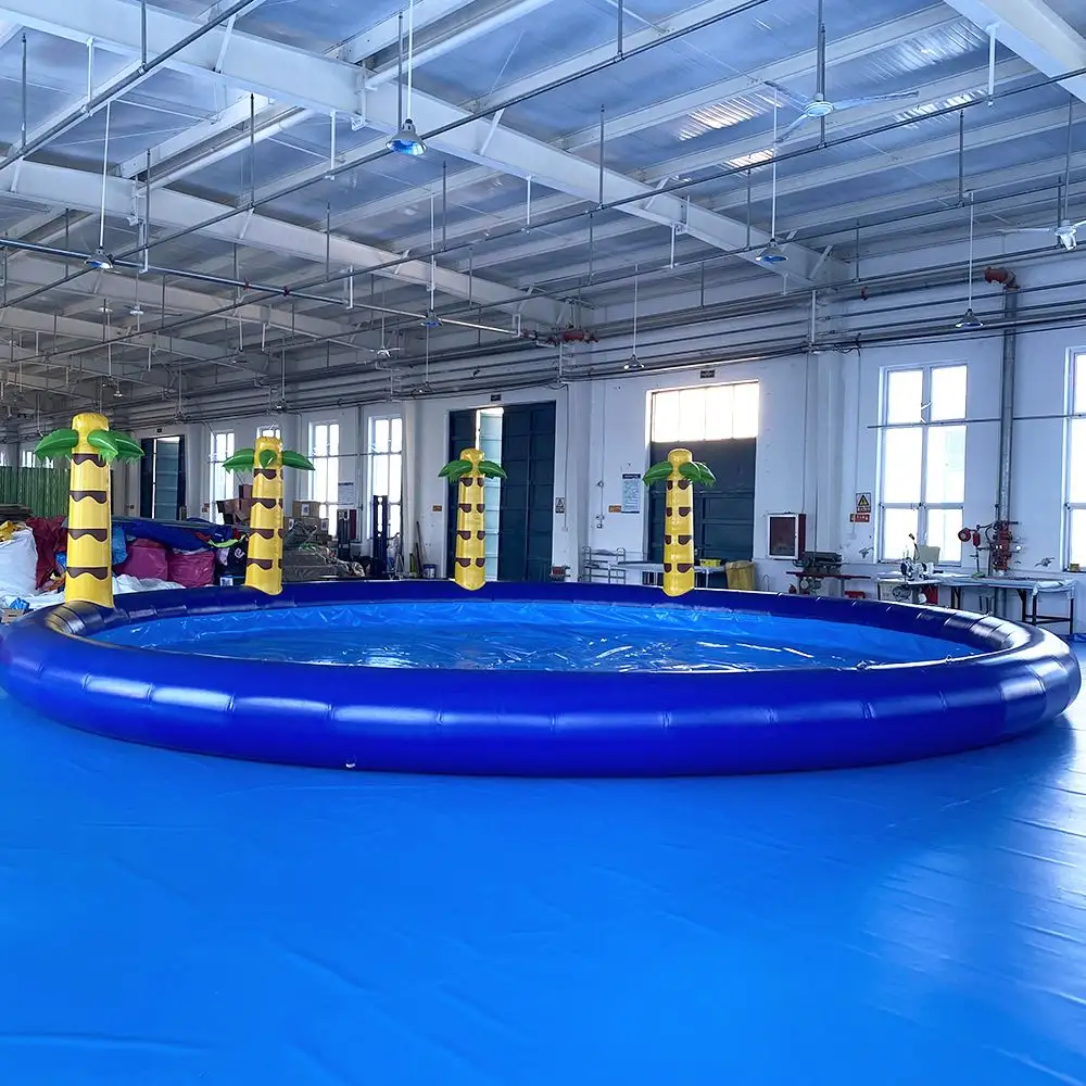 Mobiel Opblaasbaar Zwembad Met Glijbaan Waterpark Palmboom Voor Buitenwaterfeestactiviteiten