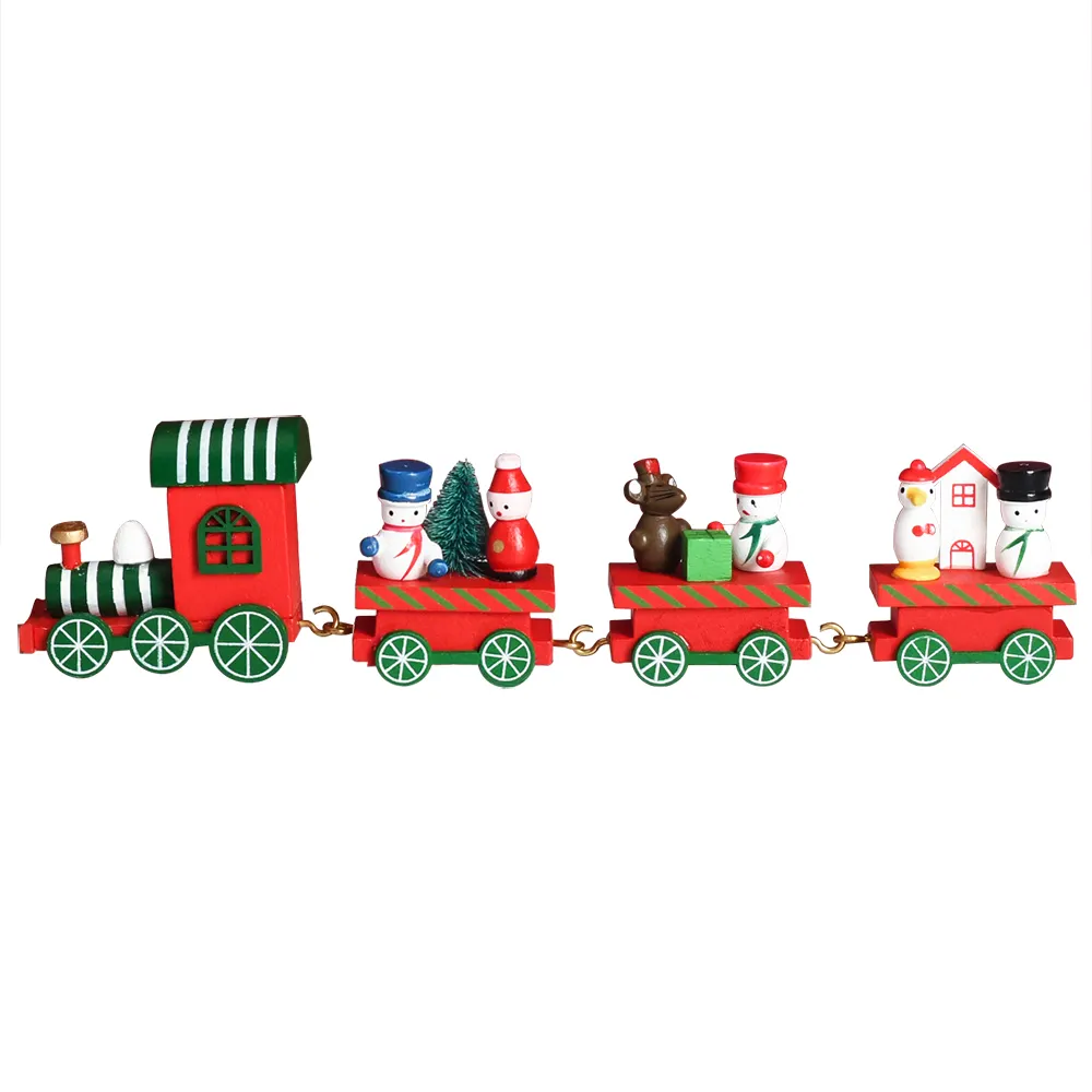 Mini juegos de trenes de madera para niños, decoración navideña, adorno, tren de juguete para decoración del hogar, novedad de 2020