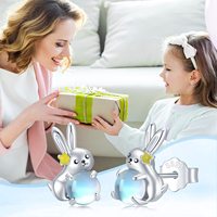 Bijoux animaux Boucles d'oreilles en argent sterling 925 émaillé Lapin mignon avec pierre de lune pour femmes