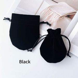 Pochette de rangement pour bijoux en velours bleu royal, sac cadeau noir à cordon pour colliers, bagues, bracelets, montres, sac d'emballage avec logo personnalisé - Product Image 3