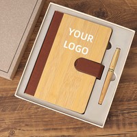 Premium Business A5 Geschenkbox-Set für Firmenveranstaltungen A5 Bambus und PU Hardcover Notizbuch mit Magnetverschluss, Stift und Becher