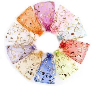 Heart Organza Bags Jewelry Candy Pouches Sachet Bags Drawstring Organza Gift Heart Organza Bags with Drawstring for Wedding