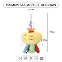 Porte-clés en peluche certifié ASTM EN71 CPC, 13,5 cm, chenille patchwork colorée, visage souriant, breloque souple pour sac, cadeau