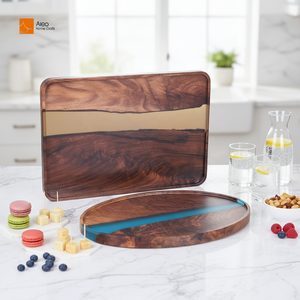 Plateau de service multifonctionnel en bois <span class=keywords><strong>d</strong></span>'olivier, fait main, écologique, recyclable, durable, de luxe moderne, pour les fêtes, le café et la <span class=keywords><strong>d</strong></span>écoration de la maison - Product Image 3
