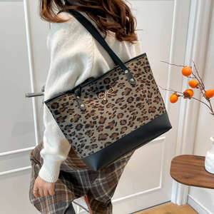 Sac à main pour femme à imprimé léopard tendance, grand sac à main en cuir PU, sac à bandoulière de haute qualité, sac fourre-tout pour femme - Product Image 4