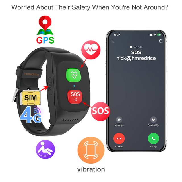 Senior Smart Watch with GPS SOS Fall Detection Vibration Smartwatch Health Monitor for Elderly Safety and Independent Living