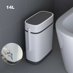 Trash Can With Toilet Brush For Bathroom Garbage Bin Lid Touch Press Open Trash Can Household Cleaning Tools