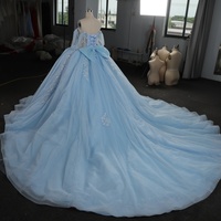 Robe de Quinceañera bleu ciel sans bretelles Hmy22, robe de bal de soirée, appliqué en dentelle perlée de cristaux lourds Jancemebr