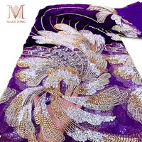 Tissu en Tulle de Polyester Brodé de Perles et de Paillettes, Style Cour Vintage, en Velours, pour Matériaux de Haute Couture
