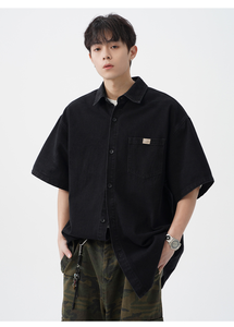 Camicie da uomo <span class=keywords><strong>Oversize</strong></span> Casual da uomo leggere camicie corte in Denim lavate camicie estive da uomo - Product Image 6