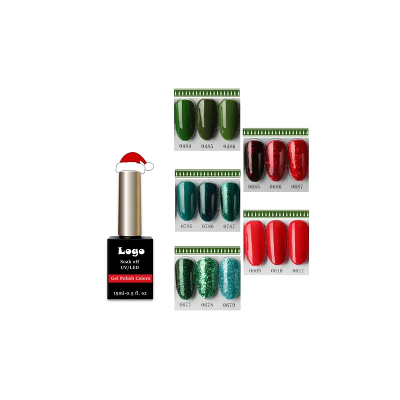 Custom logo new coming 15ml green and red series gel nail polish for Christmas