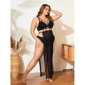 Custom <strong>Plus</strong> <strong>Size</strong> Sexy Lingerie Fat Girl Hollow Backless Sheer Mesh <strong>Harness</strong> Slips Long Nightgown With Thong Home Clothes SH2271 - Product Image 4