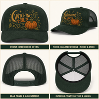 Casquette Trucker Unisexe Personnalisée à 5 Panneaux en Maille Structurée Brodé Motif Patch Citrouille Récolte d'Automne, Visière Courbée