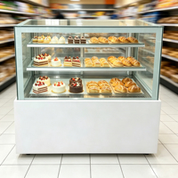Vitrine Réfrigérée Commerciale à Front Ouvert pour Gâteaux, avec Rideau d'Air, Étagères en Verre Réglables, Boîte à Lumière et Comptoir Congélateur