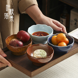 Juego de tazones de cerámica con forma de flor para postres, aperitivos, fiestas de té, platos para servir con revestimiento, origen Dehua - Product Image 1