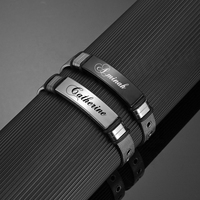 Pulsera de Cuero Trenzado Negro de Triple Hilera para Hombre, Grabado Láser de Alta Calidad con Letras e Imágenes Personalizadas
