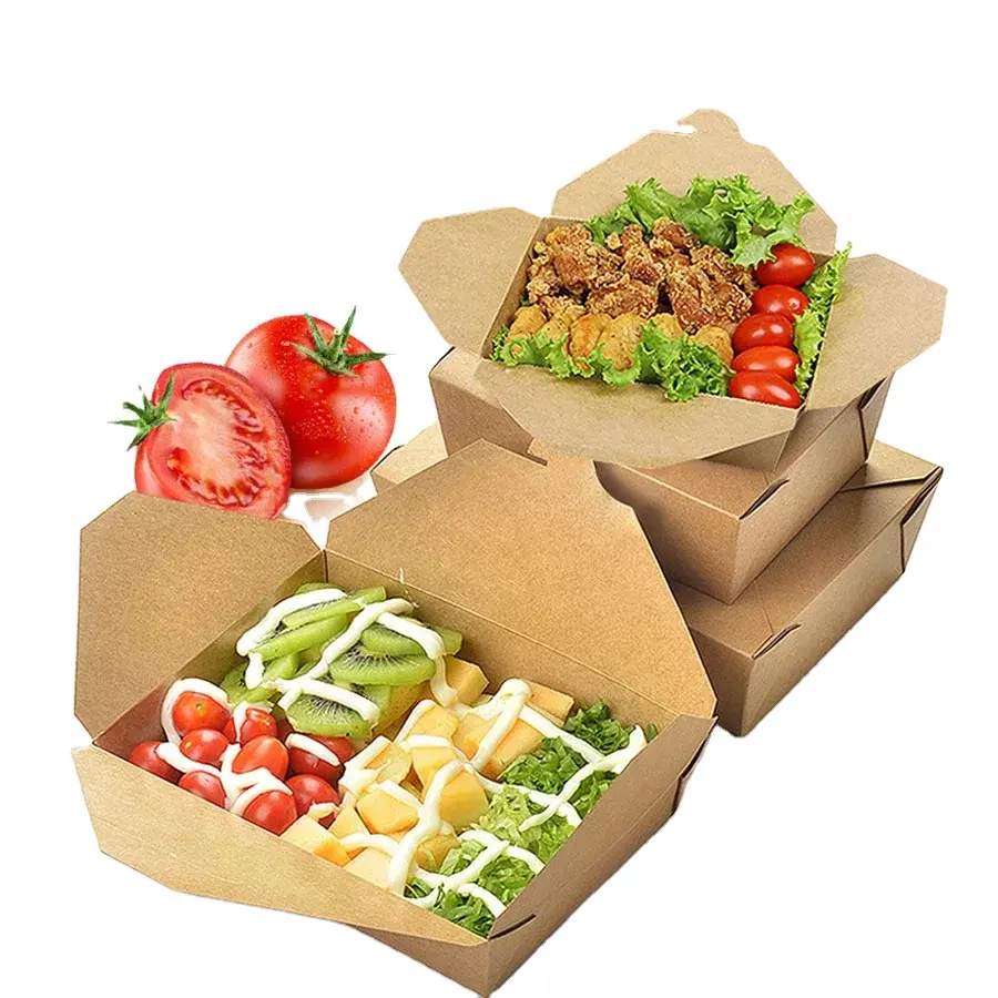Aangepaste Gepersonaliseerde Gebakken Kip Afhaal Doos Gebakken Kip Salade Snacks Papieren Doos Verpakking