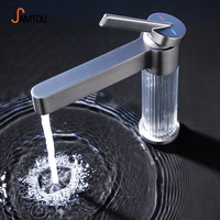 Robinet de salle de bain SAMTOU au design moderne, en laiton, à poignée unique, avec cartouche céramique, eau chaude et froide, gris anthracite