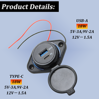 Prise USB double 12V (USB-A et USB-C) à montage en surface, charge rapide QC3.0 PD, pour bateau, camping-car, caravane et véhicule