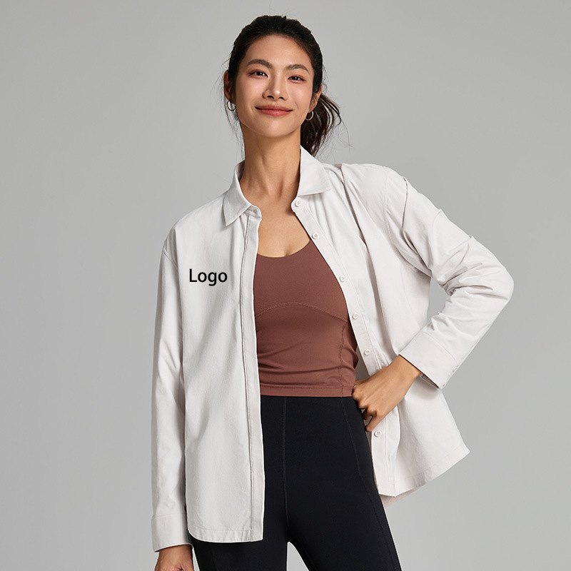 Newest Commuter Casual Women's Polo Shirts Long-sleeved Loose Fit Windproof Turn-down Collar Breathable High-elasticity Yoga Top