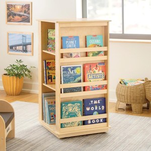 Montessori Wooden Rotating Bookshelf <strong>Round</strong> Bookshelves Library Book Rack For Kid Home Cabinet Bookcase Shelf Library Furniture - Product Image 3